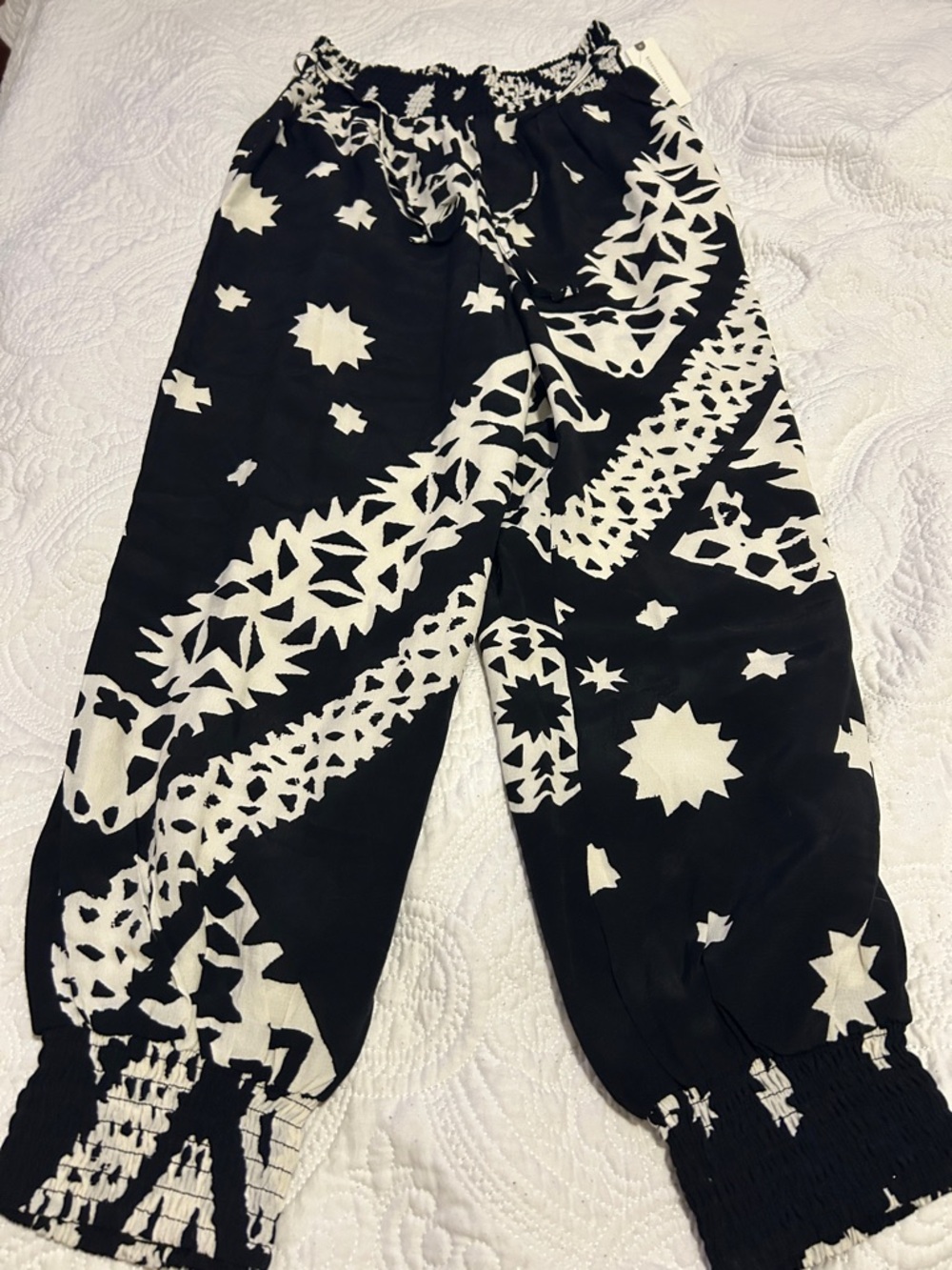 Anthropologie Black & White Printed Elastic-Waist Joggers